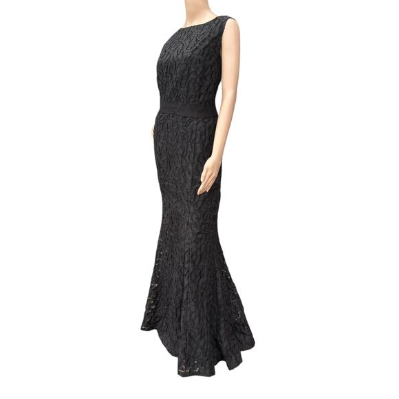 St. John 10 Black Lace Maxi Dress Godet Mermaid Evening Gown Boat Neck - Picture 4 of 12